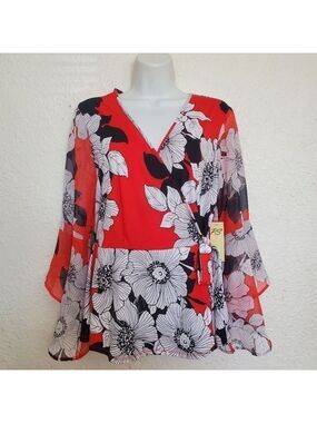 Per Seption Concept Blouse Black, White & Red Office Career Work (S)